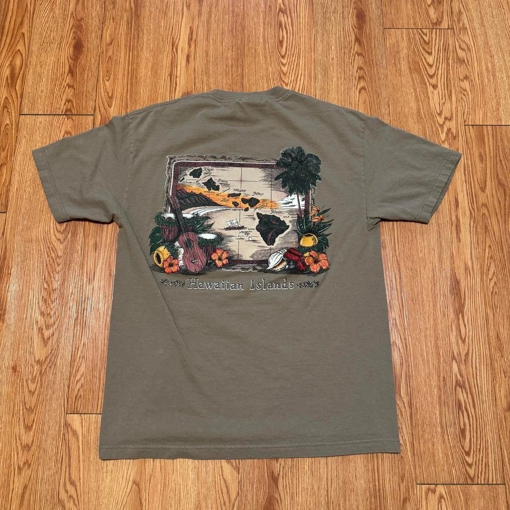 VTG Hawaii Men's Shirt Large Islands Tourist Nature Wildlife Brown 90s - Picture 2 of 8